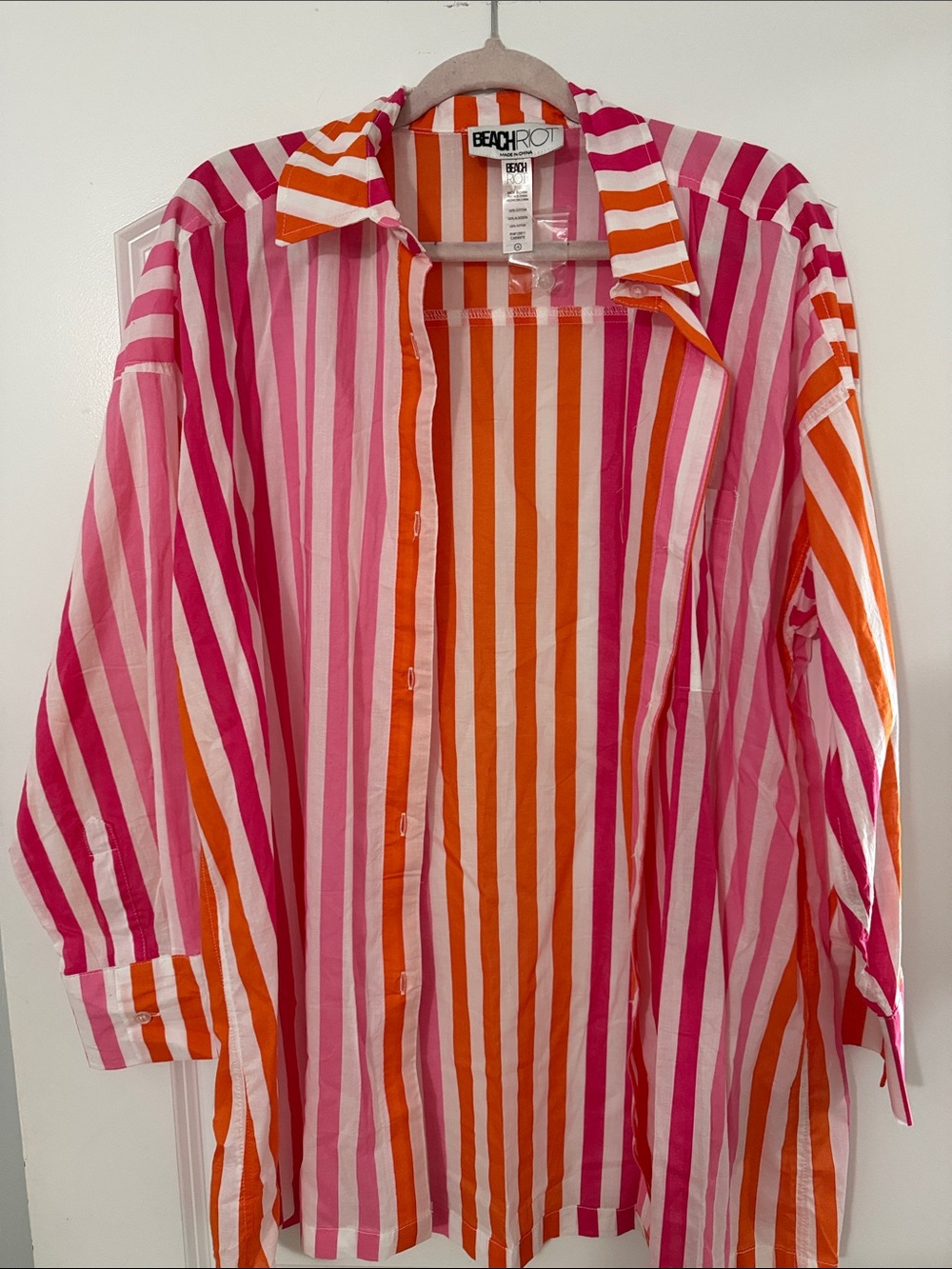 Beach Riot Pink & Orange Striped Swim Coverup